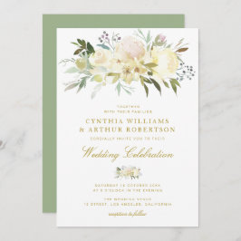 水エレガント色アイボリー結婚フローラ 招待状