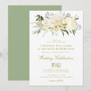 水エレガント色アイボリー結婚フローラ 招待状