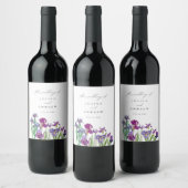 水エレガント色アイリスの花のスクリプ結婚ト ワインラベル (ボトル)
