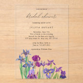 水エレガント色アイリス花ブライダルシャワー アクリル招待状 (正面)