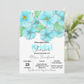 水エレガント色アクアブルーフラワーズブライダルシャワー 招待状 (スタンド正面)