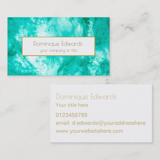 水エレガント色アクアブルー金ゴールドプロフェッショナル 名刺 (正面/裏面)