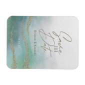 水エレガント色アクア海&金ゴールド保存日 マグネット (横)