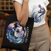 水エレガント色アクエリアス〔占星術の〕十二宮図ブラック トートバッグ