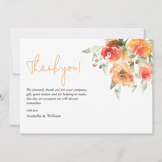 水エレガント色アプリコットフローラ結婚ズ サンキューカード (正面)