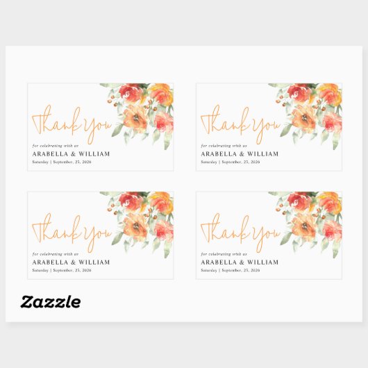 水エレガント色アプリコットフローラ 長方形シール (シート)