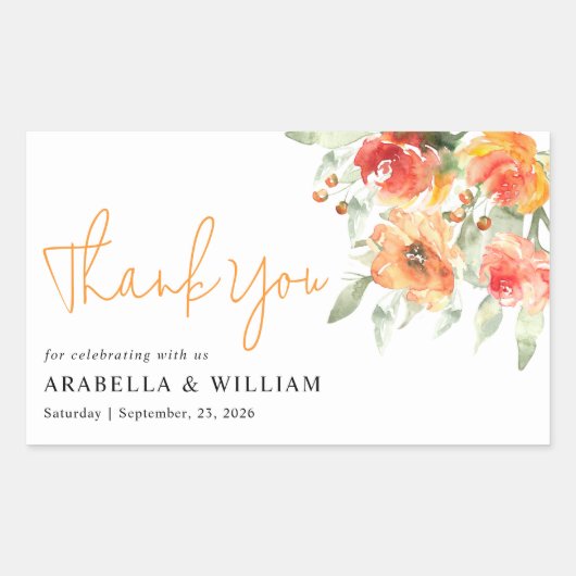 水エレガント色アプリコットフローラ 長方形シール (正面)