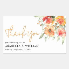 水エレガント色アプリコットフローラ 長方形シール