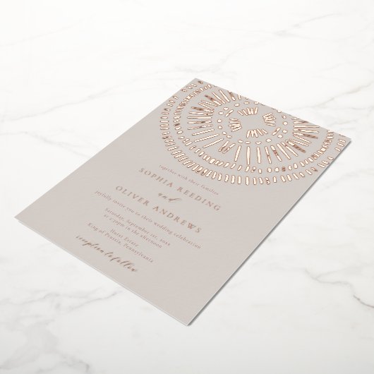 水エレガント色アールデコトロピカル結婚ズ 箔招待状 (回転した状態)