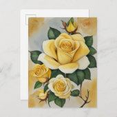 水エレガント色イエローローズ ポストカード (正面/裏面)