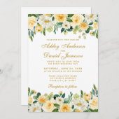 水エレガント色イエロー金ゴールドグ結婚リーン 招待状 (正面/裏面)