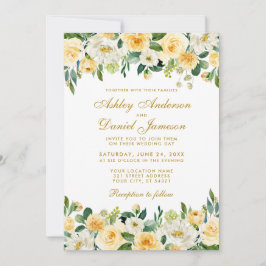 水エレガント色イエロー金ゴールドグ結婚リーン 招待状