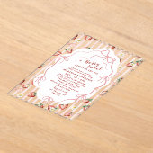 水エレガント色イチゴ女の子ベビーシャワー アクリル招待状 (レイダウン)