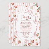 水エレガント色イチゴ女の子ベビーシャワー 招待状 (正面/裏面)