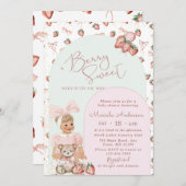 水エレガント色イチゴ女の子ベビーシャワー 招待状 (正面/裏面)