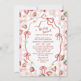 水エレガント色イチゴ女の子ベビーシャワー 招待状