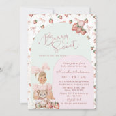 水エレガント色イチゴ女の子ベビーシャワー 招待状 (正面)