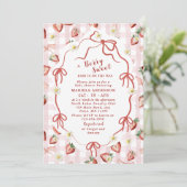 水エレガント色イチゴ女の子ベビーシャワー 招待状 (スタンド正面)