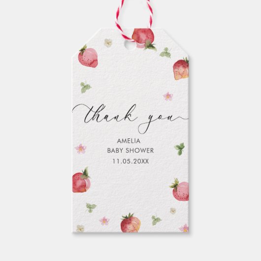 水エレガント色イチゴ赤ちゃんシャワー ギフトタグ (正面)