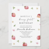 水エレガント色イチゴ赤ちゃんシャワー 招待状 (正面)