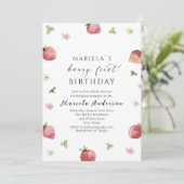 水エレガント色イチゴ赤ちゃんシャワー 招待状 (スタンド正面)