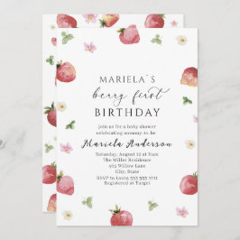 水エレガント色イチゴ赤ちゃんシャワー 招待状