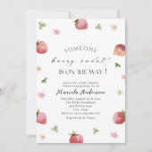 水エレガント色イチゴ赤ちゃんシャワー 招待状 (正面)