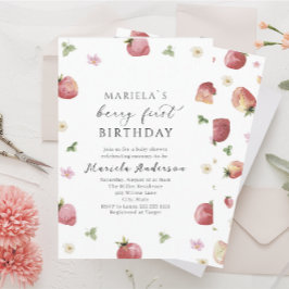 水エレガント色イチゴ赤ちゃんシャワー 招待状
