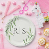 水エレガント色ウィローブライダルシャワーモノグラム ペーパープレート (パーティー)