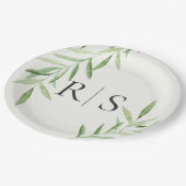 水エレガント色ウィローブライダルシャワーモノグラム ペーパープレート (アングル)
