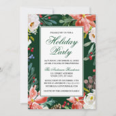 水エレガント色ウィンターフローラホリデーパーティー 招待状 (正面)