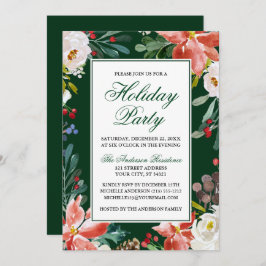 水エレガント色ウィンターフローラホリデーパーティー 招待状
