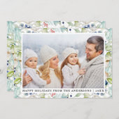 水エレガント色ウィンターブルーフローラ写真 シーズンカード (正面/裏面)