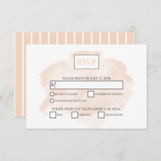 水エレガント色ウェディングRSVPカード 出欠カード (正面/裏面)