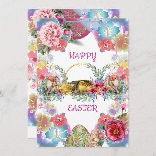 水エレガント色エッグイースターシックバニーフローラ シーズンカード (正面/裏面)