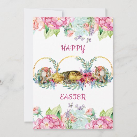 水エレガント色エッグイースターシックフローラリース シーズンカード (正面)