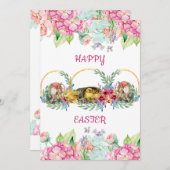 水エレガント色エッグイースターシックフローラリース シーズンカード (正面/裏面)