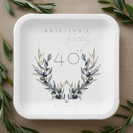 水エレガント色オリーブブランチANY誕生日 ペーパープレート