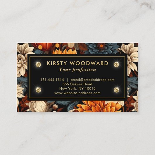 水エレガント色オレンジと茶色の紅葉 名刺 (裏面)