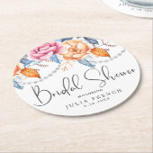 水エレガント色オレンジフローラブライダルシャワー ラウンドペーパーコースター (アングル)