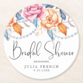 水エレガント色オレンジフローラブライダルシャワー ラウンドペーパーコースター (正面)