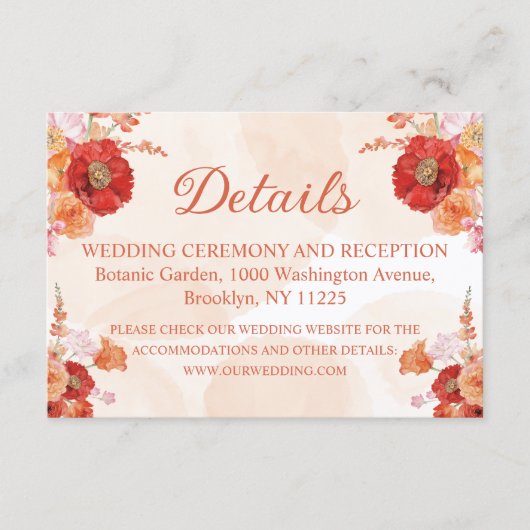 水エレガント色オレンジフローラ結婚詳細 エンクロージャーカード (正面)