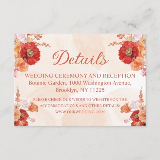 水エレガント色オレンジフローラ結婚詳細 エンクロージャーカード (正面)