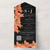 水エレガント色オレンジリリーフローラ結婚式RSVP オールインワン招待状 (内側)