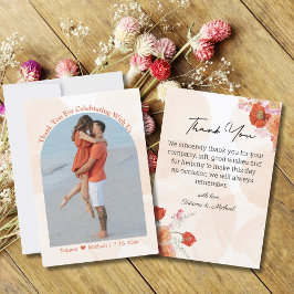 水エレガント色オレンジ色のフローラ新婚の写真 サンキューカード