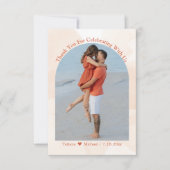 水エレガント色オレンジ色のフローラ新婚の写真 サンキューカード (正面)