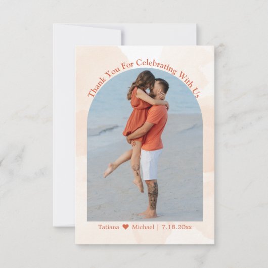 水エレガント色オレンジ色のフローラ新婚の写真 サンキューカード (正面)