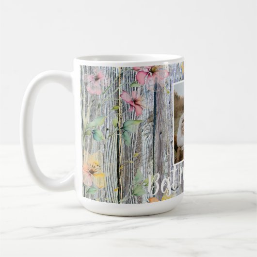 水エレガント色オレンジ色の野花バーウッド母 コーヒーマグカップ (左)