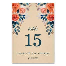 水エレガント色オレンジ色バラ結婚ズ テーブルナンバー