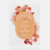 水エレガント色オレンジ色フローラ歓迎結婚品 アクリルサイン (正面)